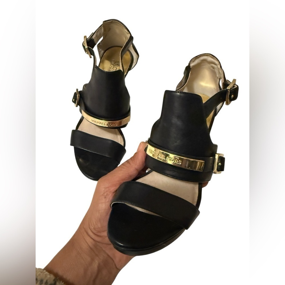 Michael Kors Black and Gold Women's Sandals. 4-inch heels in excellent condition
